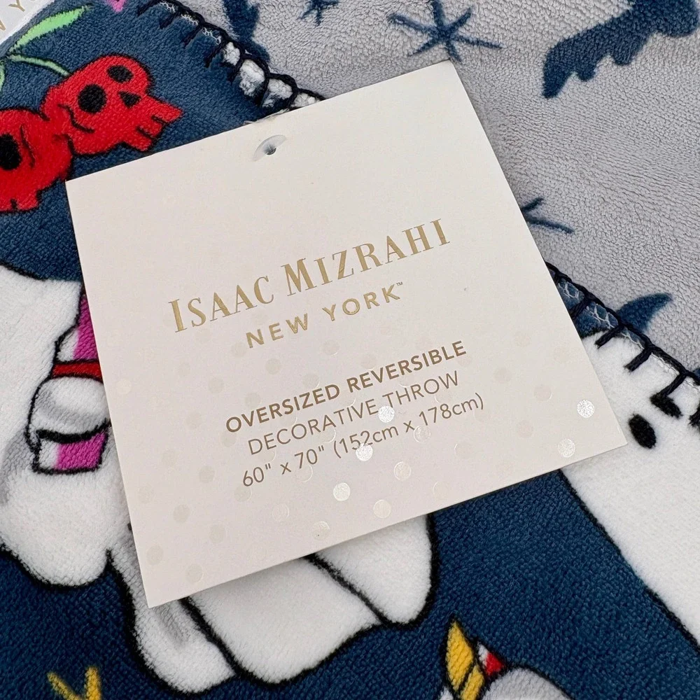 Isaac Mizrahi‎ HALLOWEEN Ghosts Booze Reversible Throw Blanket Spooky Decor Soft